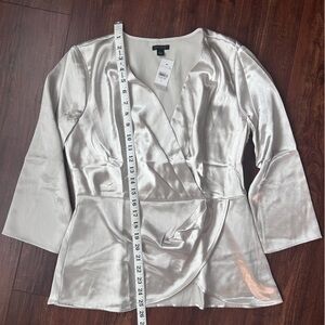 NWT Ann Taylor Silver Ballet Wrap Blouse